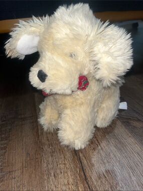 Vintage Nick and Noel 1992 Jingle Bell Plush Puppy Stuffed Animal with Red Bow